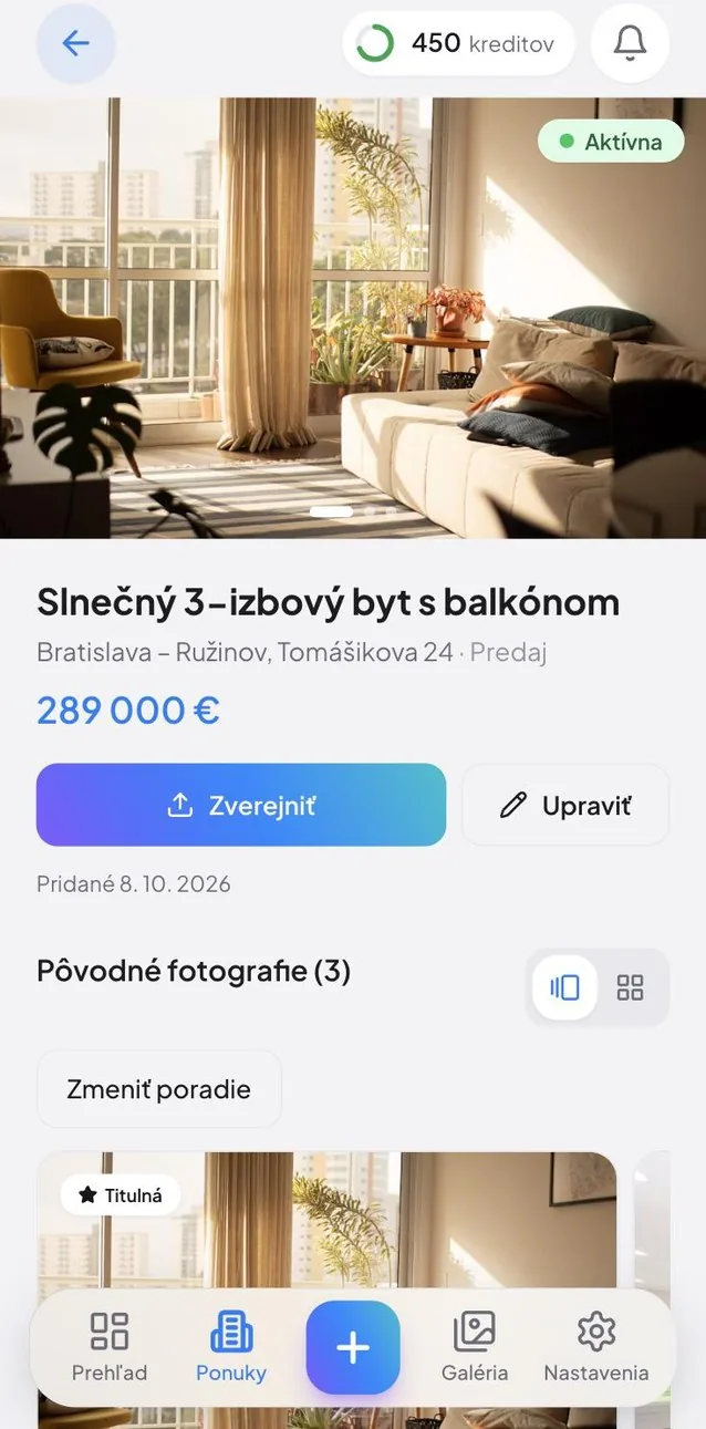 Detail ponuky s fotkami a cenou