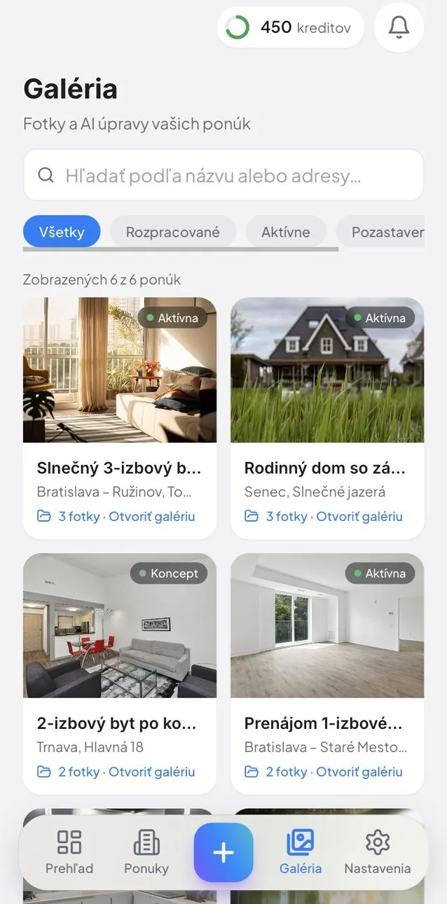 Galéria fotiek rozdelená podľa ponúk